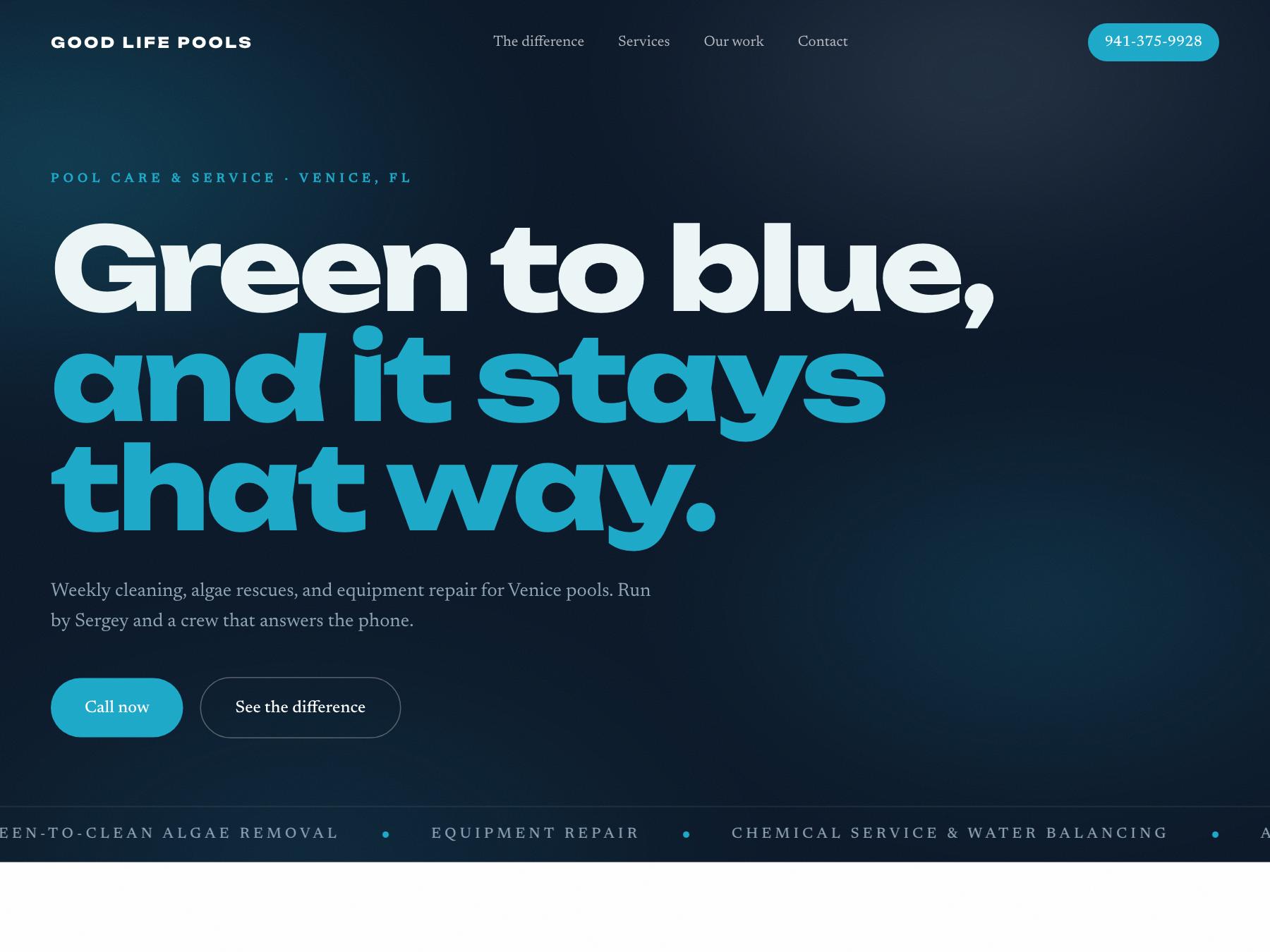 Good Life Pools — pool builder concept site, Venice