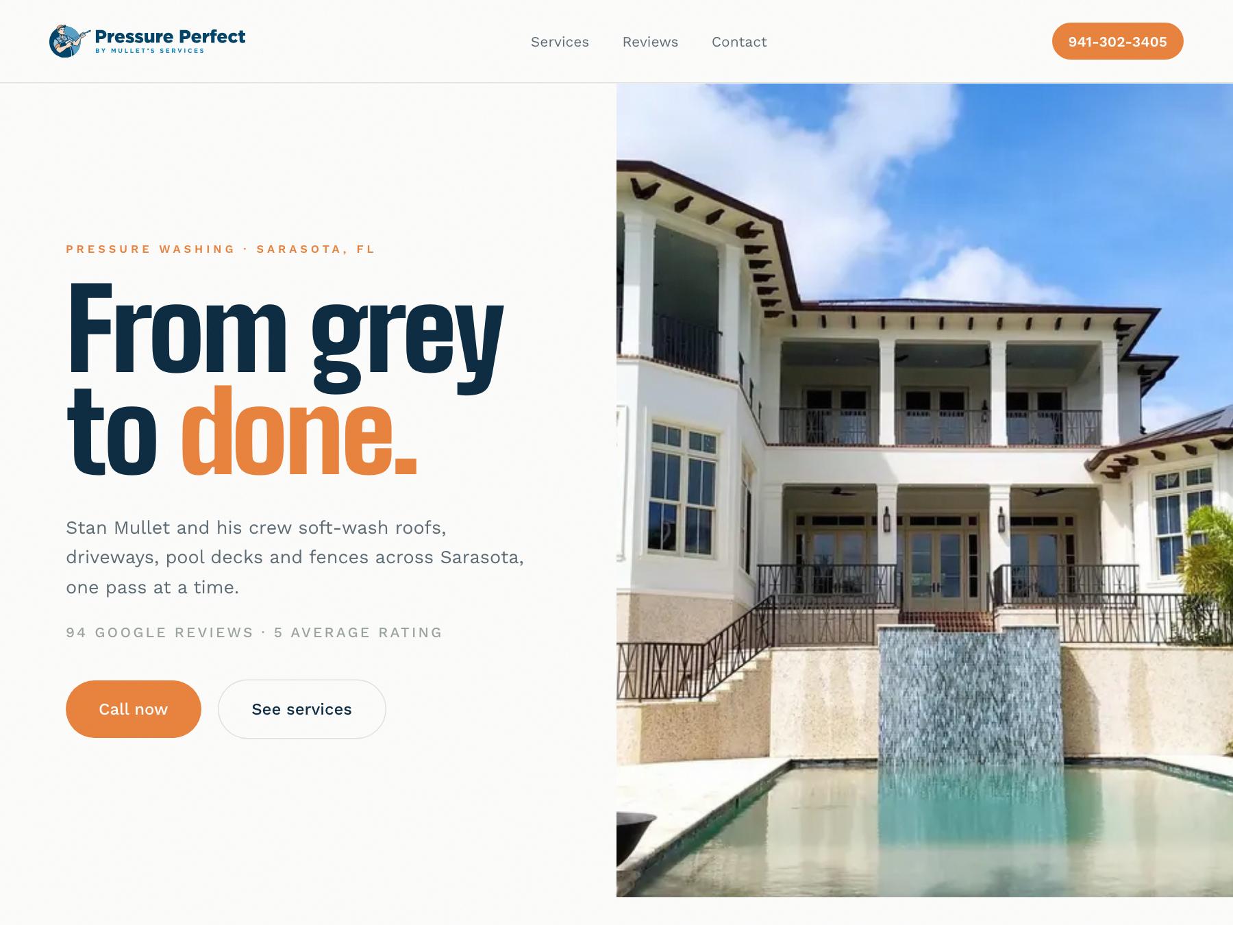 Pressure Perfect — pressure washing concept site, Sarasota