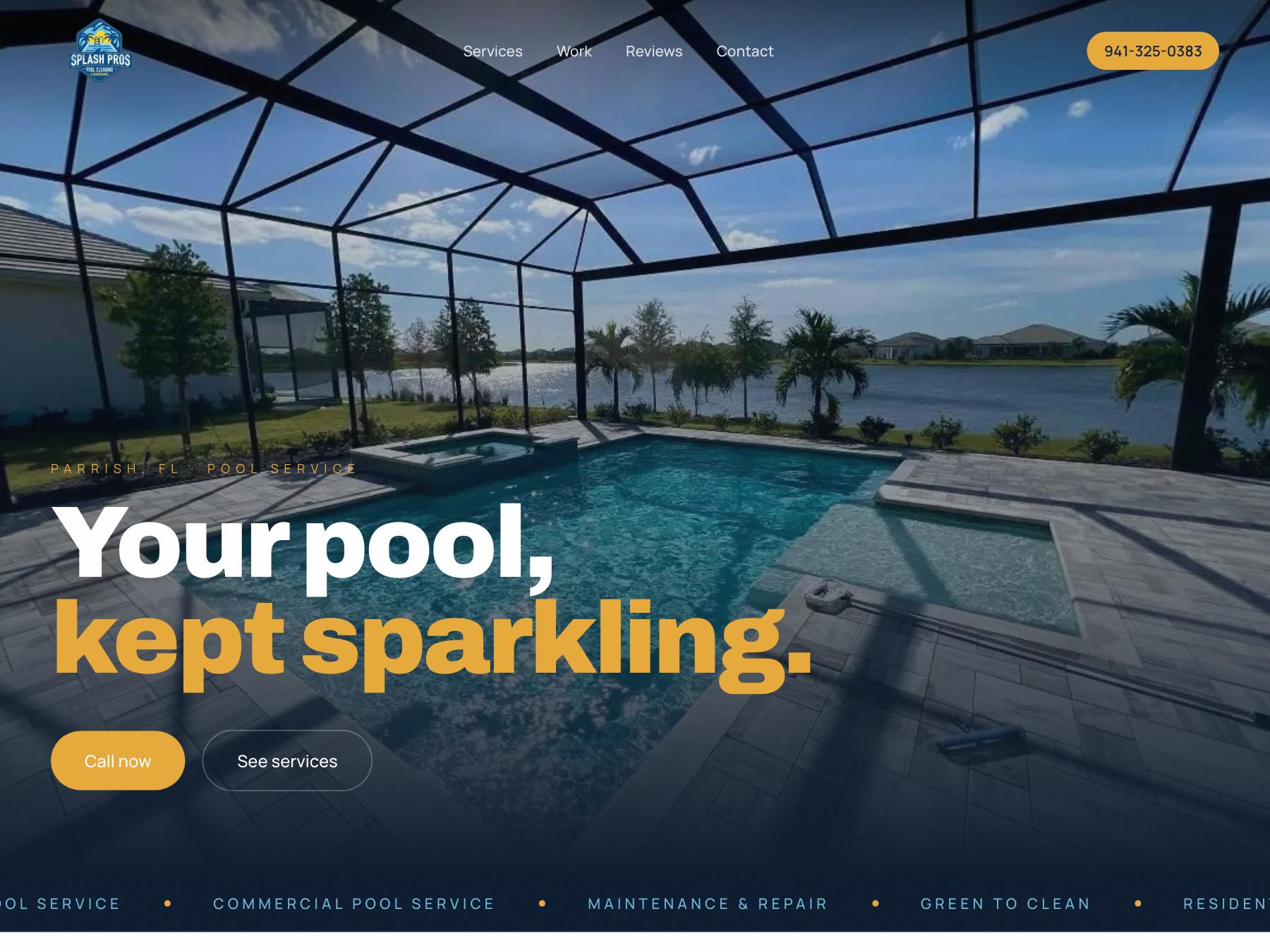 Splash Pros — pool care concept site, Parrish